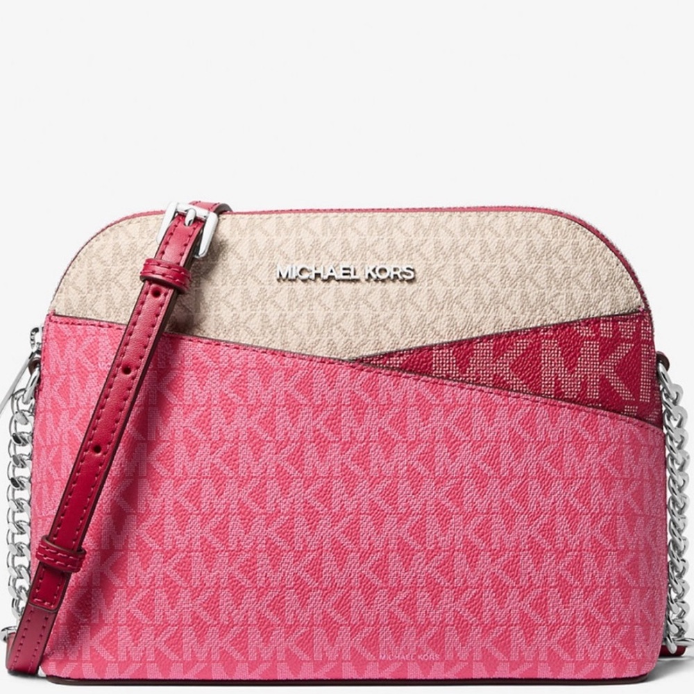 Michael Kors Jet Set Travel Color-Block Signature Logo Crossbody Bag Dark Razz